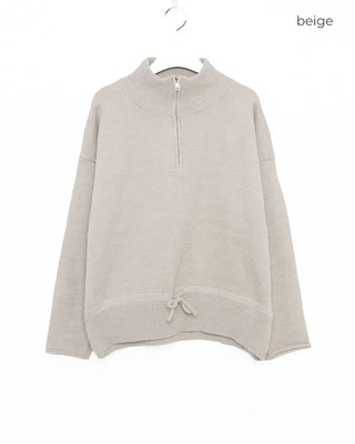 High-neck half-zip waist string sweater