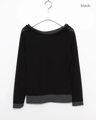 Boat neck two-tone layered long T-shirt