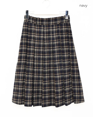 Checked pleated midi skirt