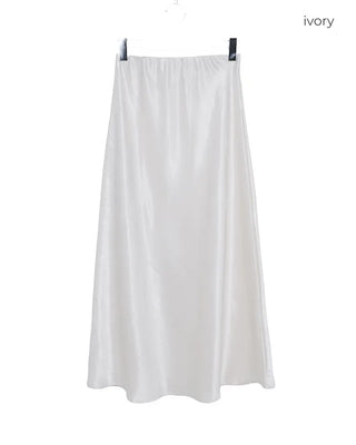 Silk elastic waist long skirt
