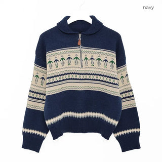 Patterned Half-Zip Knit Sweater