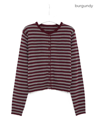 Round neck striped knit cardigan
