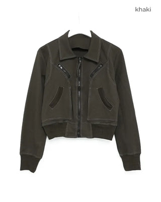 Unique pocket stitch point zip short blouson