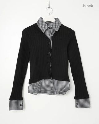 Checked shirt layered cardigan