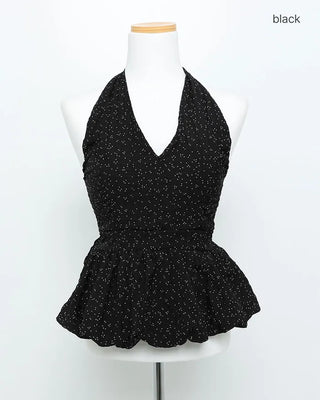 Polka Dot Frill Halter Neck Blouse