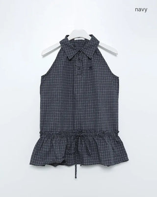 Color check sleeveless blouse
