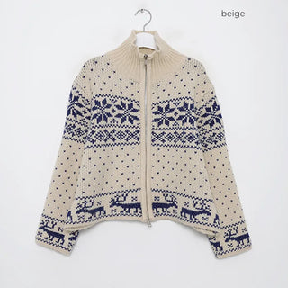 Polka Dot Reindeer Nordic Double Zip Knit Blouson