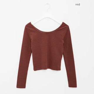 Striped U-neck long-sleeve T-shirt