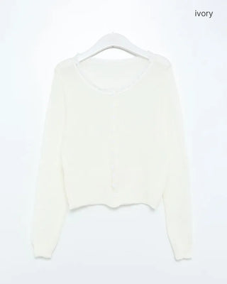 Lace neckline thermal cardigan