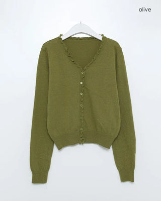 Frill V-neck cardigan