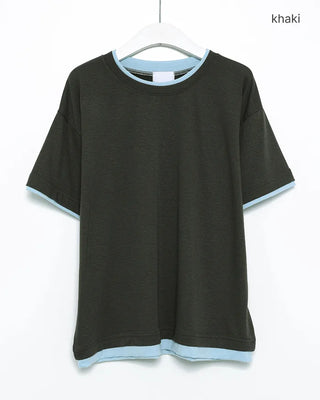 (Unisex) Two-tone Layered Half T-shirt