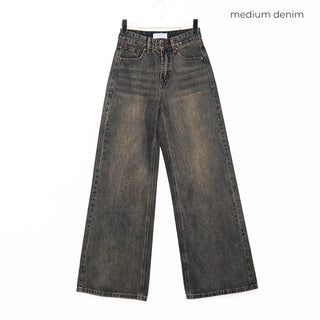 Washed wide denim pants