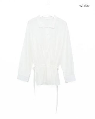 Striped waist string peplum blouse