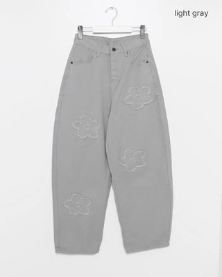 Flower embroidered wide-leg pants