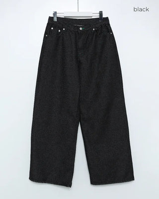 Two-button flap pocket wide-leg denim jeans