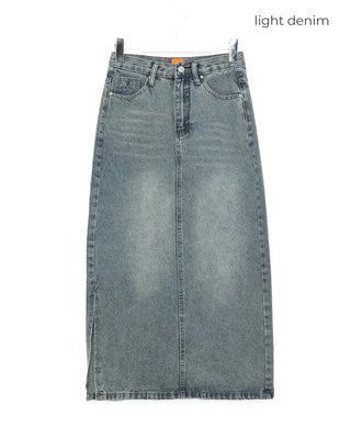 Long slit denim skirt