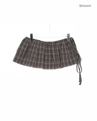 Checked frill layered wrap skirt