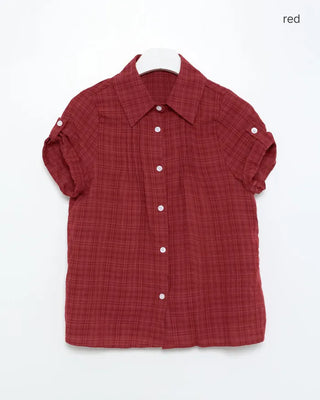 Check Ripple Pintuck Roll-Up Shirt
