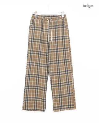 Checkered Wide Waist Elastic Waist Pants
