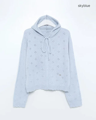 Knitted Flower Punching Hooded Cardigan