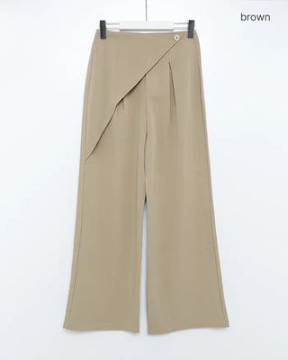 Wrap-design pleated wide slacks