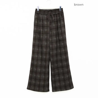 (Unisex) Fleece-lined checkered wide-leg pants