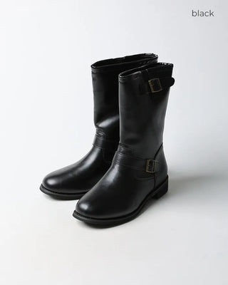 Belt-point mid-calf boots