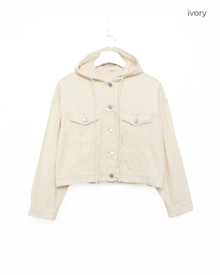 Cropped hooded denim jacket