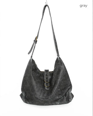 Washed faux leather shoulder bag