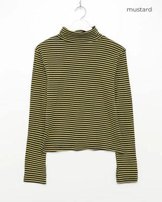 Half-neck striped long-sleeve T-shirt