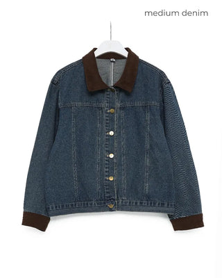Corduroy Collar Neck Denim Jacket
