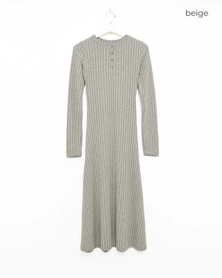 Button-detail ribbed long dress