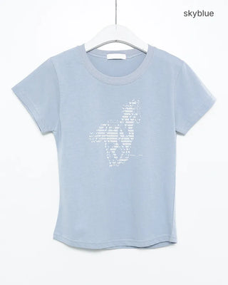 Horse print slim half T-shirt
