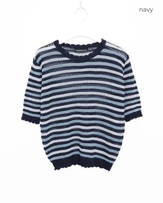 Wave Rib Border Half Sleeve Knit