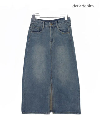 Front slit denim long skirt