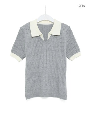 Cable bicolor short-sleeved knit