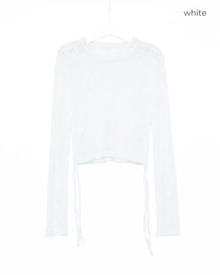 Side Shirring Lace Long Sleeve T-Shirt