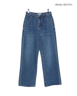 Studded Line Point Straight Denim Pants