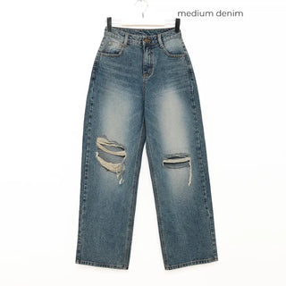 Knee-ripped denim pants