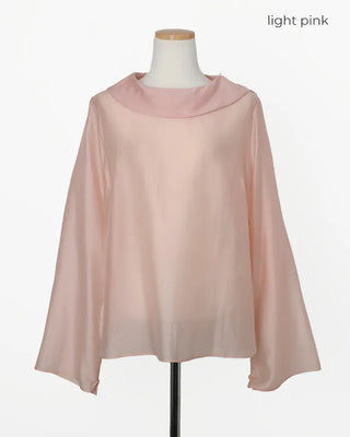 (ORIGINAL) Round Collar Button Sheer Blouse