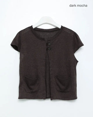 Loop-two-button cap-sleeve cardigan