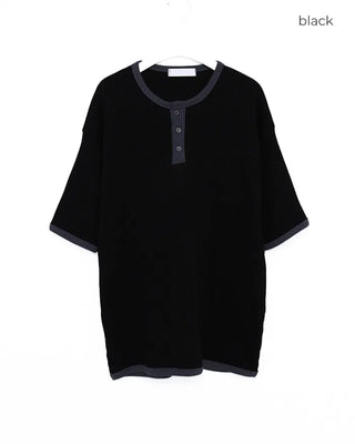 Henley neck waffle knit top