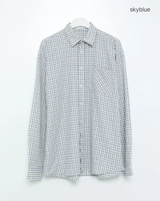 Seersucker check long-sleeved shirt