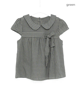 Ribbon bust detail round collar short-sleeved blouse