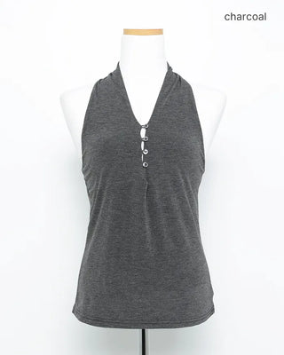 V-button halter neck top
