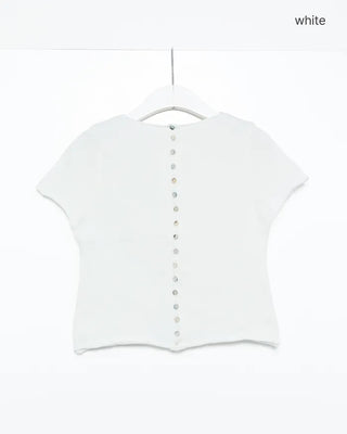 Shell button short-sleeved cardigan