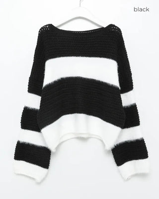 Striped fur crop knit