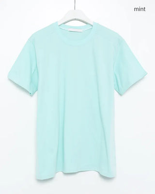 (Unisex) Rib Neck Simple Short Sleeve T-Shirt