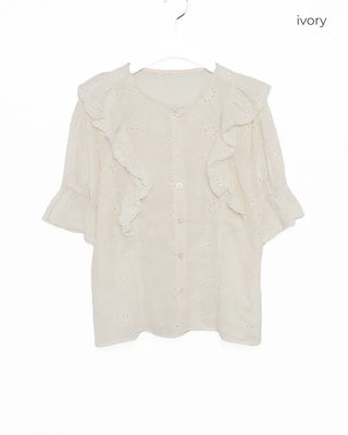Punched ruffle blouse