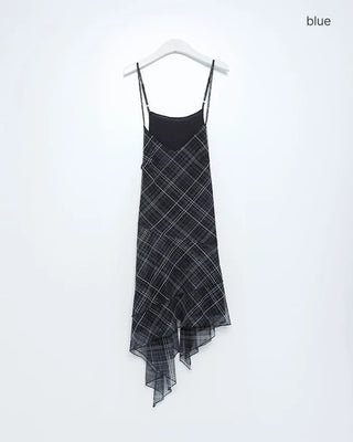 Asymmetrical check camisole dress